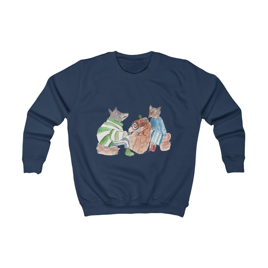 Sharing a cake in the woods! Kids sweatshirt