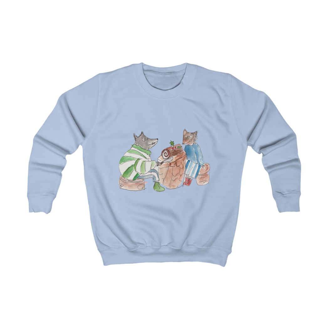 Sharing a cake in the woods! Kids sweatshirt