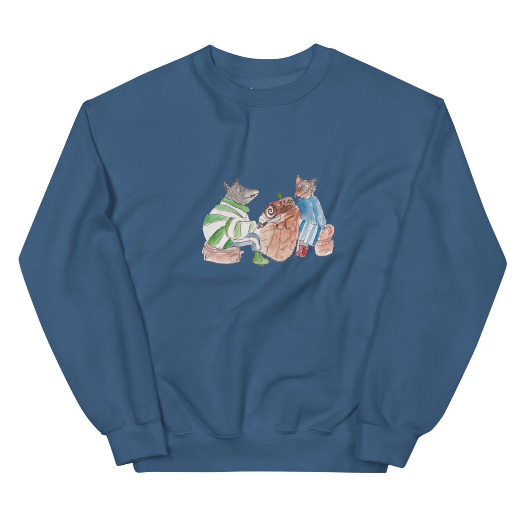 Sharing a cake in the woods- grown up sweatshirt
