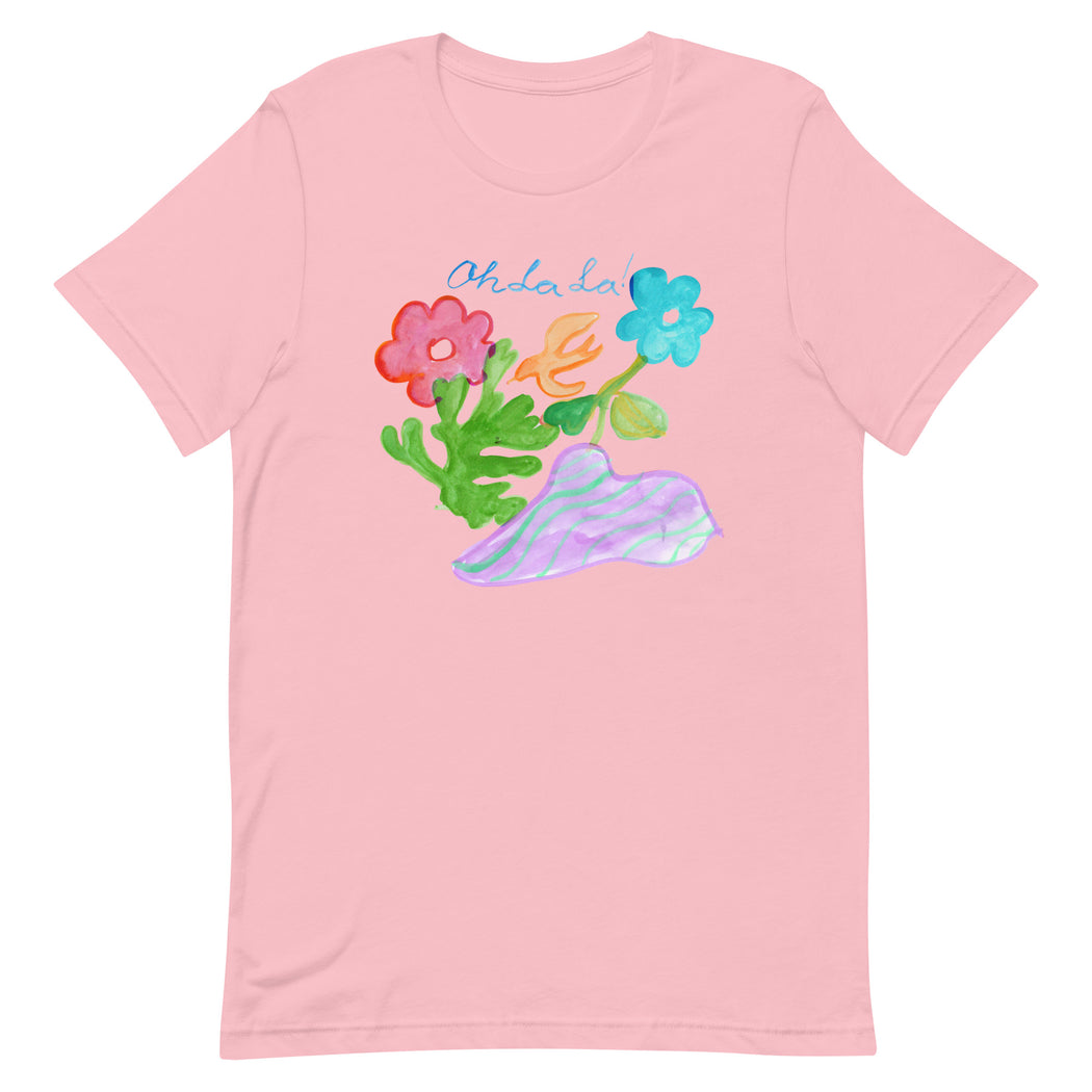 Oh La La Flowers! T-shirt - white / mustard / pink