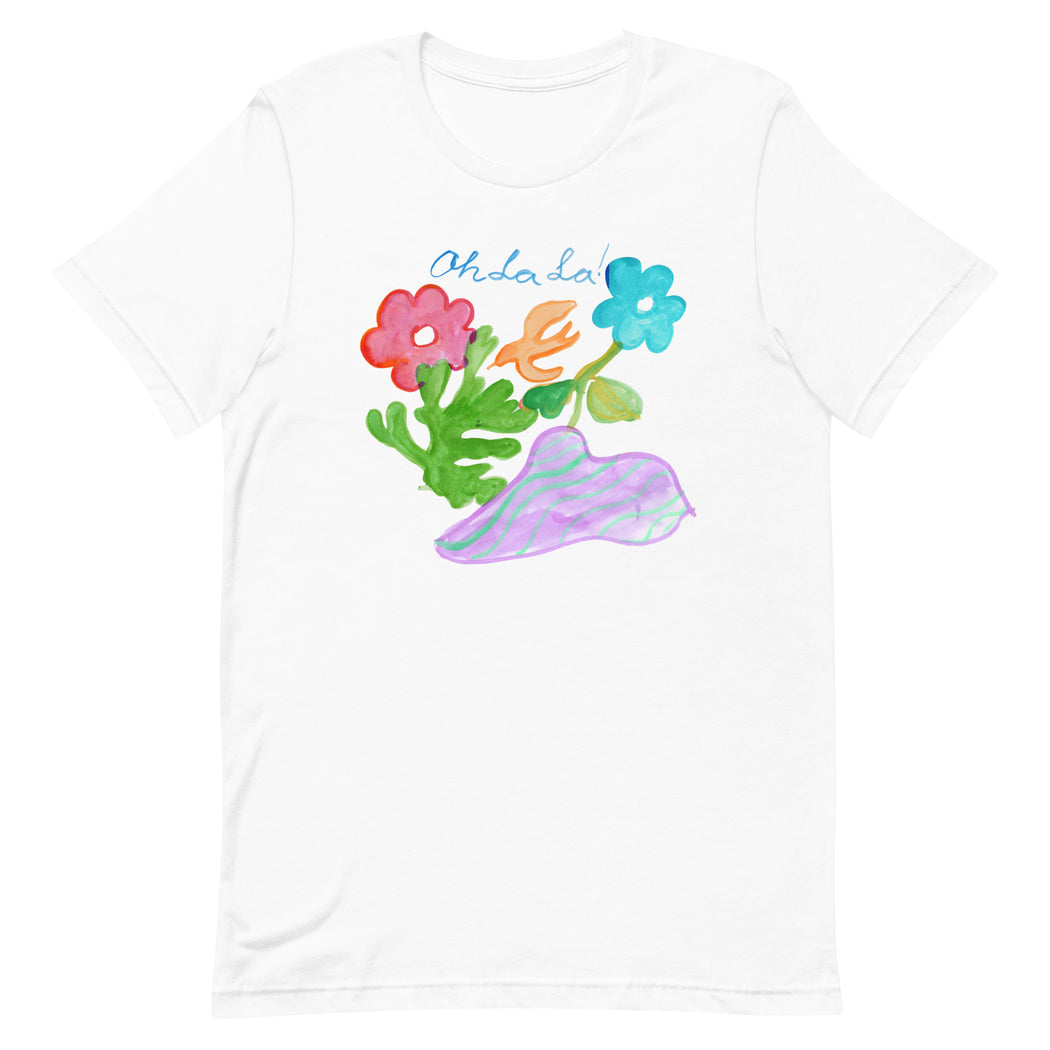 Oh La La Flowers! T-shirt - white / mustard / pink