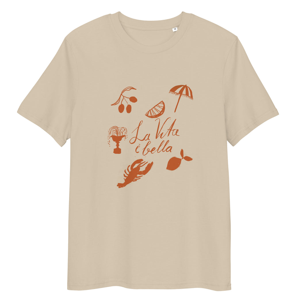 La Vita è Bella T-shirt orange - organic cotton