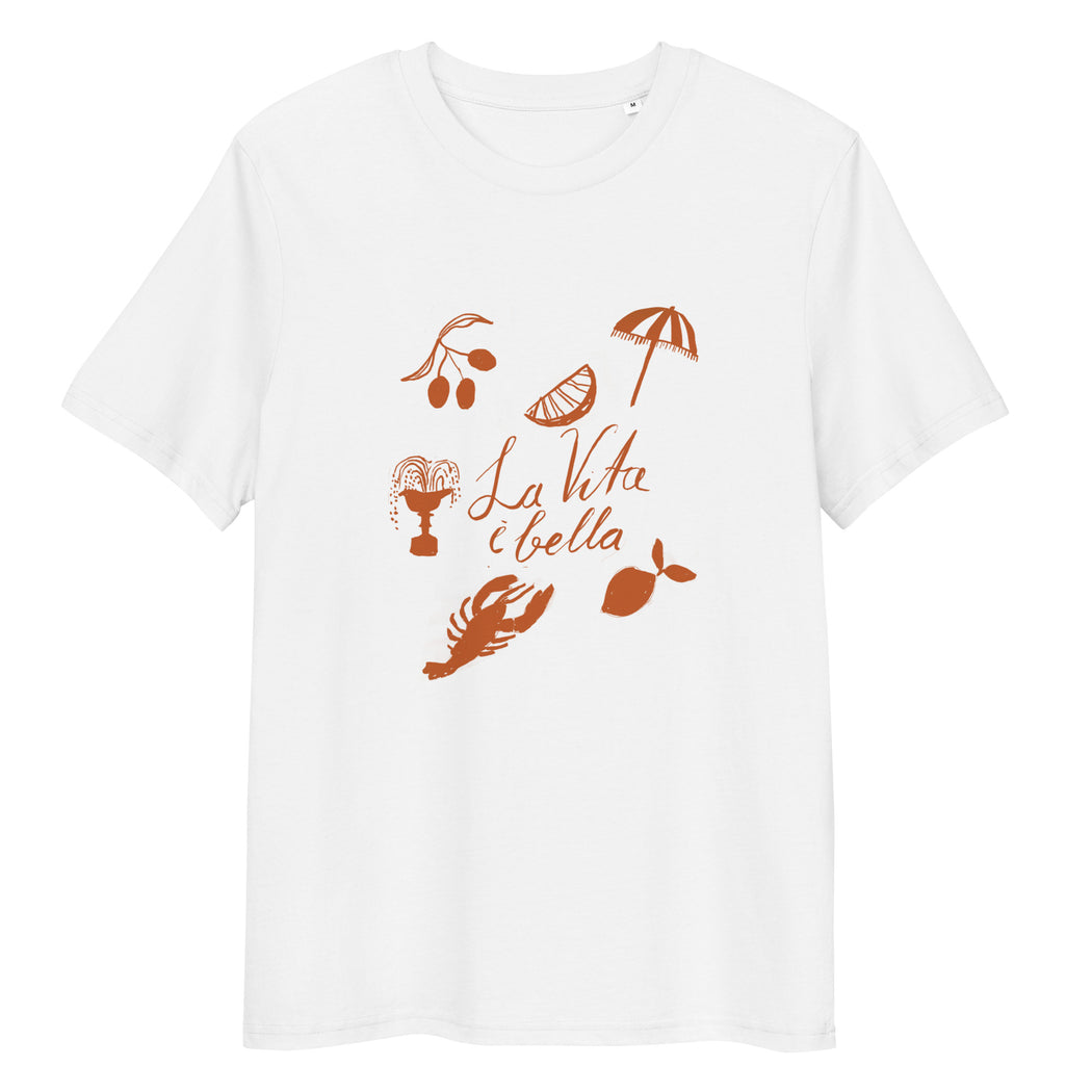 La Vita è Bella T-shirt orange - organic cotton